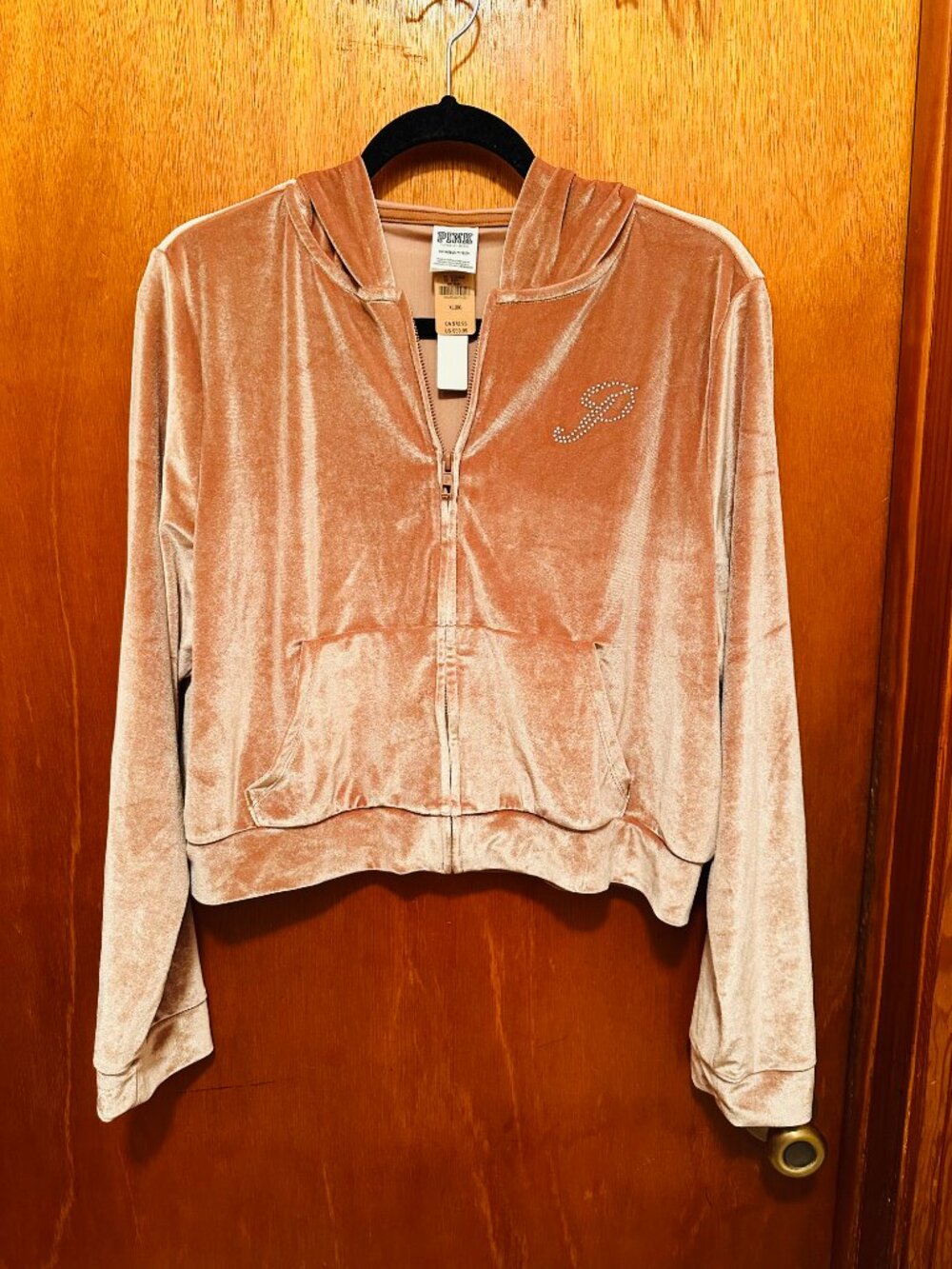 NWT PINK zip up velour hoodie size XL